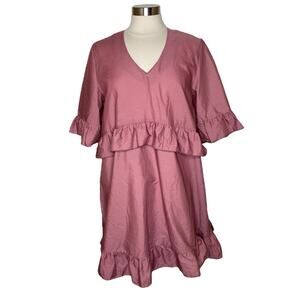 Missguided V-Neck Frill Waist Smock Dress in‎ Dark Pink Women's Size US 10 New